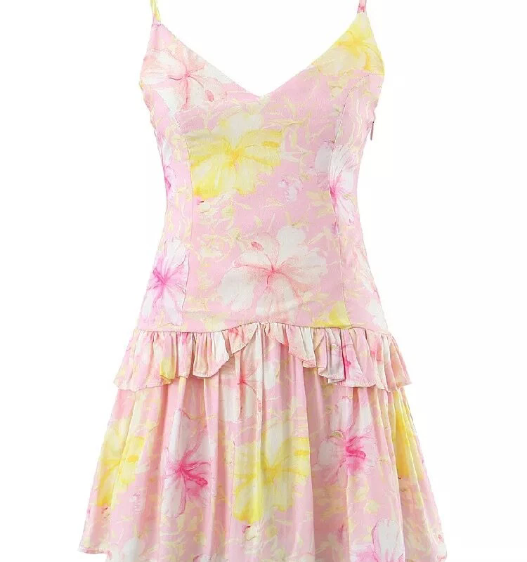 Bloggers favs shop liropolla-0 Pink Floral Sleeveless Mini Dress